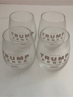 Trump Pence 2020 Stemless Wine Glass - Clear with Gold Logo